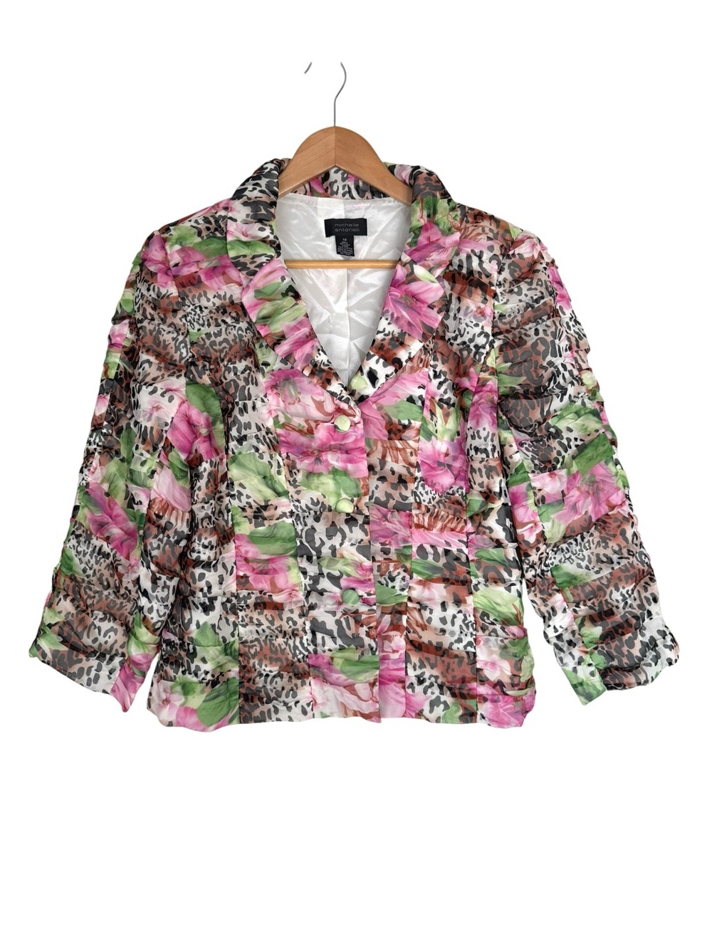 Michelle Antonelli SILK floral animal print cropped blazer jacket Size 14